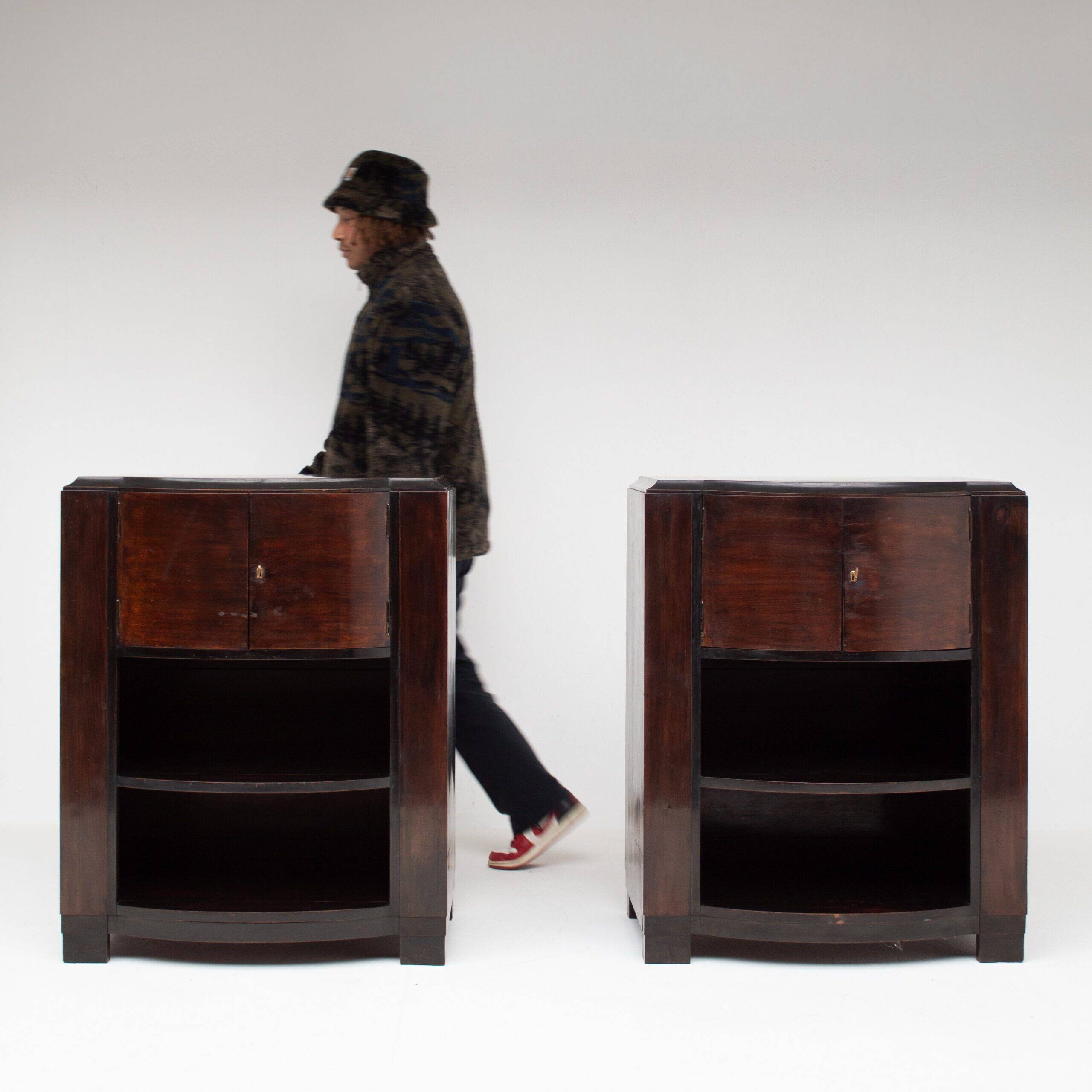 Set of Art Deco nightstands in dark wood