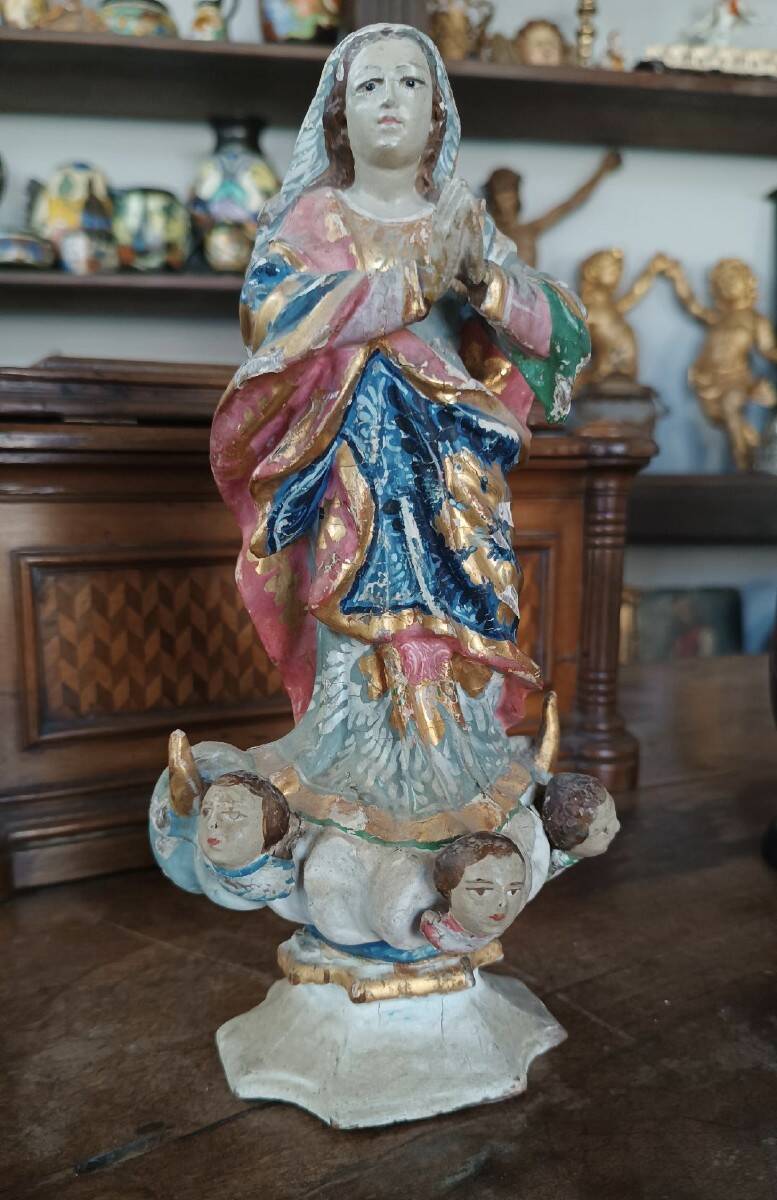 Antique small wooden sculpture, Immaculate Virgin, South America, 19th century