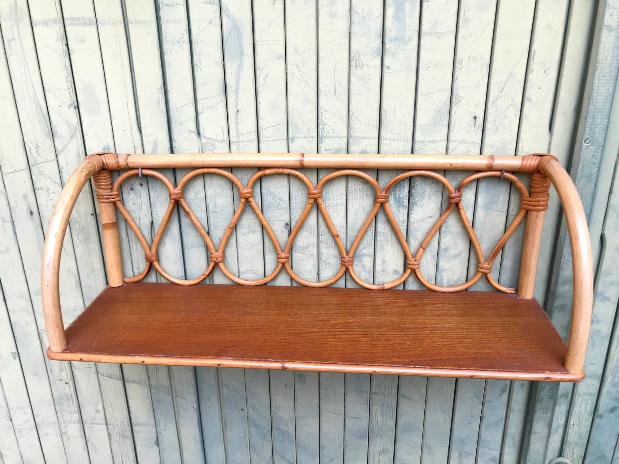 Vintage rattan shelf from the 60s