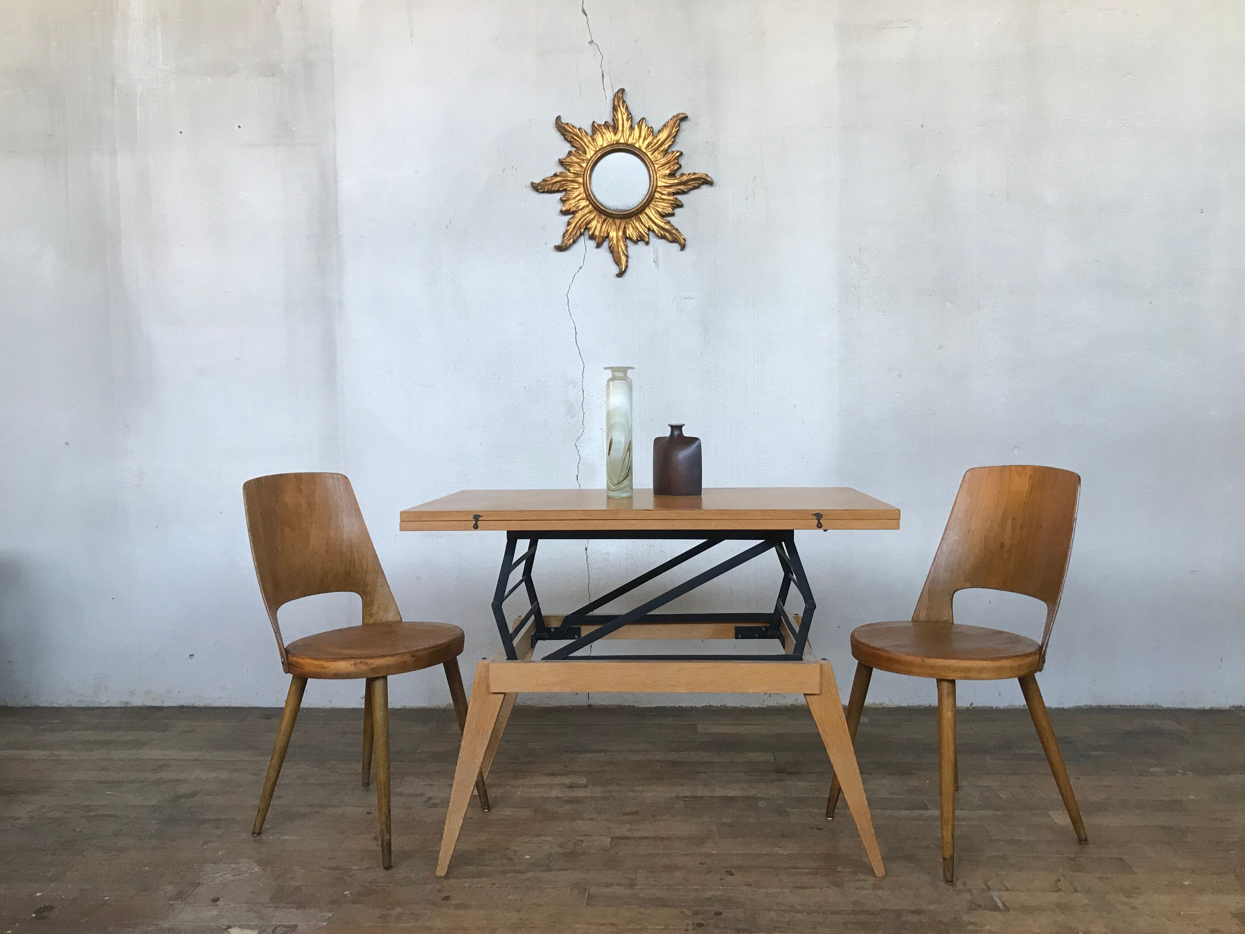 Modular coffee table up and down vintage feet compass