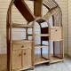 Large arch bookshelf "Pacific Rattan" sun cane bohemian chic