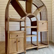 Large arch bookshelf "Pacific Rattan" sun cane bohemian chic