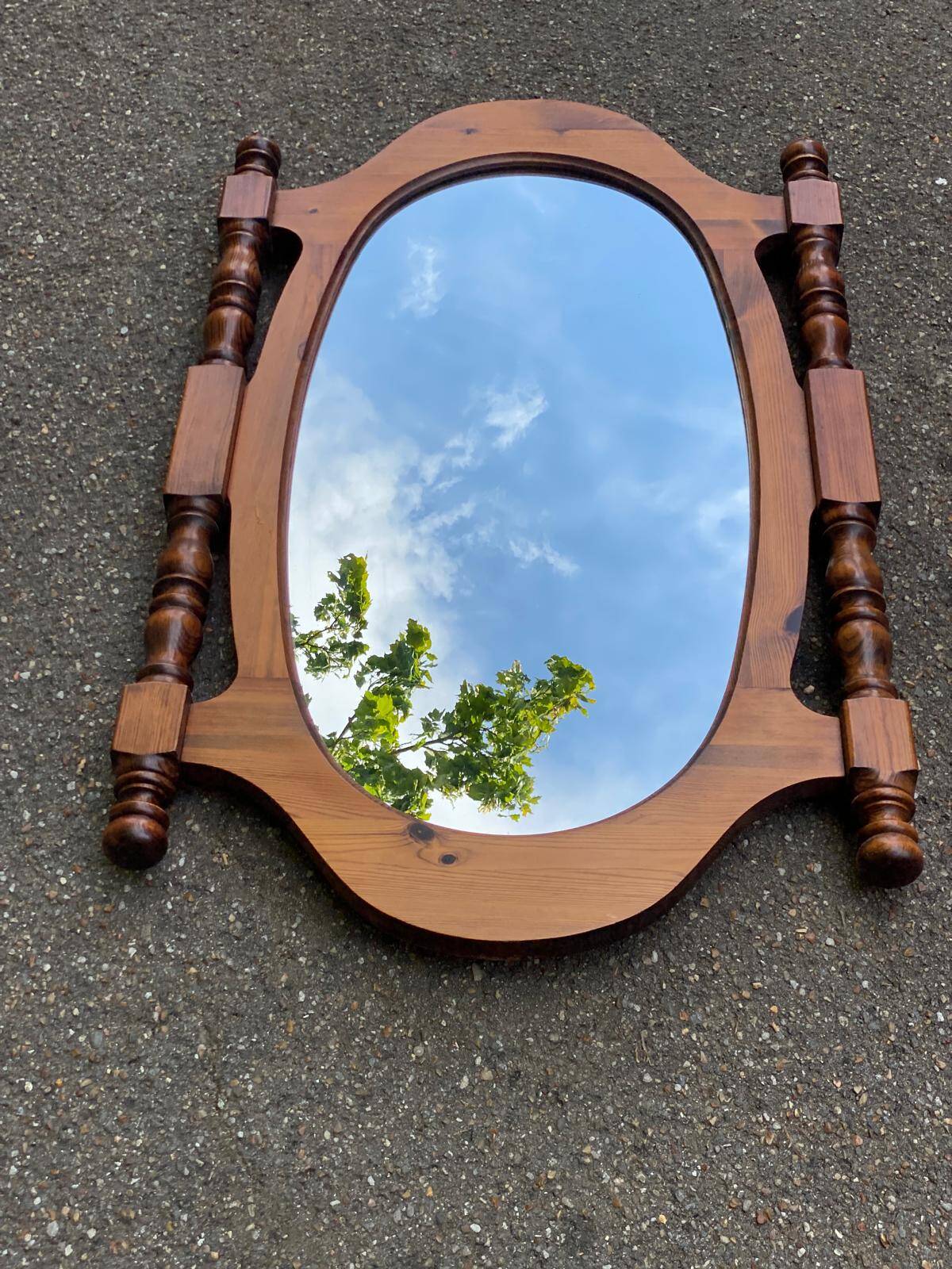 Vintage oval mirror in solid wood 1960 120x70