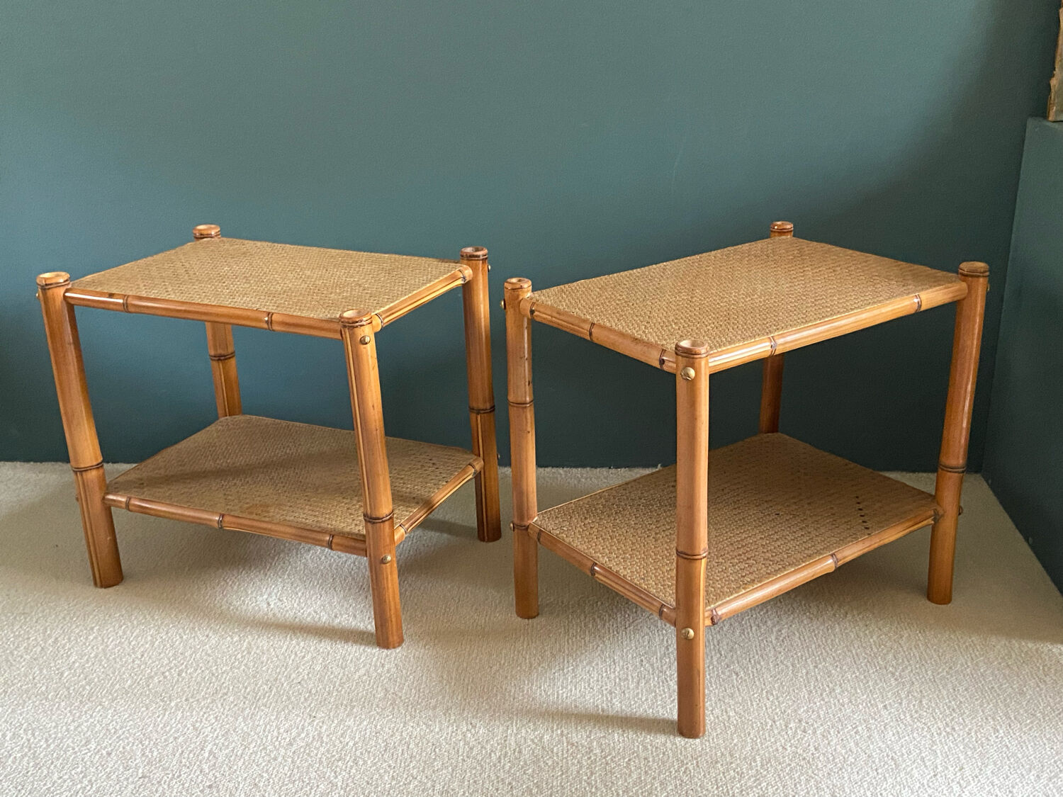 Set of four bedside tables bamboo and rattan 1970
