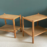 Set of four bedside tables bamboo and rattan 1970