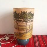 Old ceramic lamp with a silk shade signed Misslen.