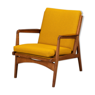 Mid-century Danish dark oak with ocher yellow pillows accent chair, 1960s