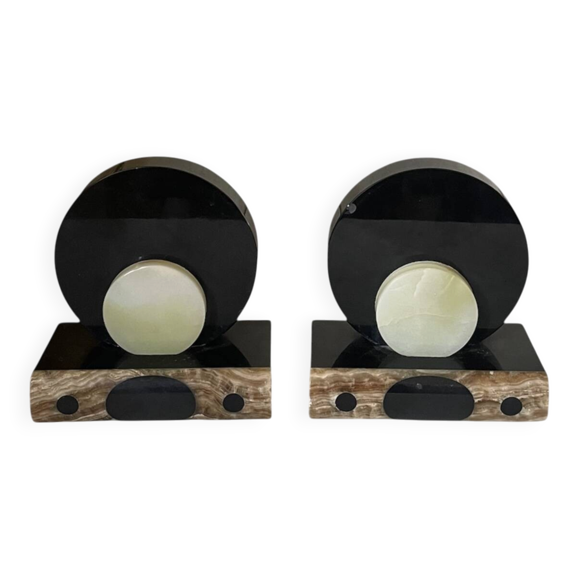 pair of marble and onyx Art Deco bookends