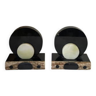 pair of marble and onyx Art Deco bookends