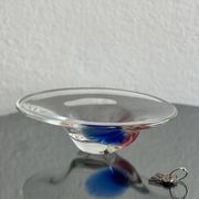 Vintage decorative glass  Bowl, blue accents, made in Italy