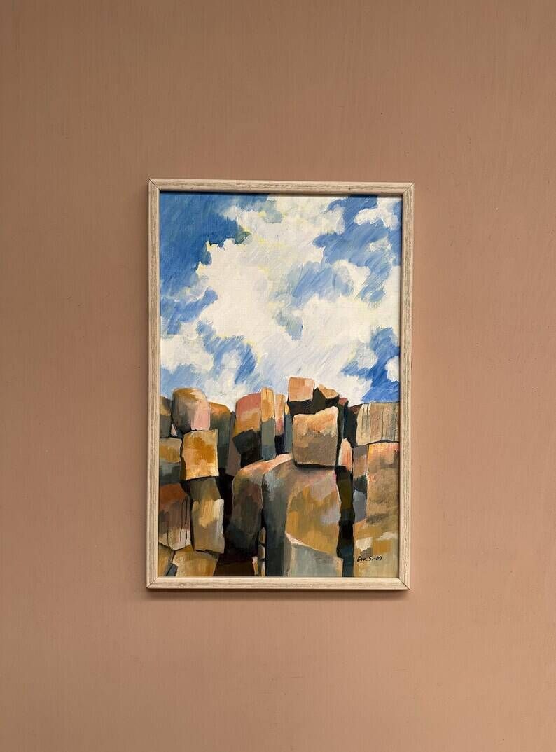 Original Swedish Oil on Canvas – "Landscape" by Eva S. – Signed – Vintage & Framed – 52 × 34 cm (20.5" × 13.4")