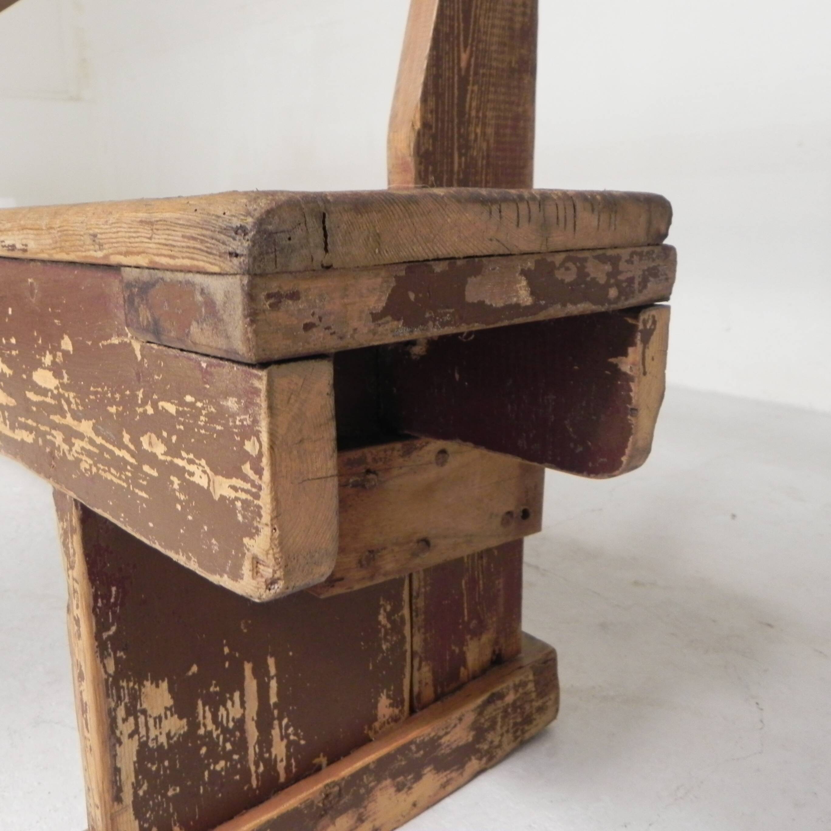 Pine bench with backrest, 2.5 metres long, 1950s.