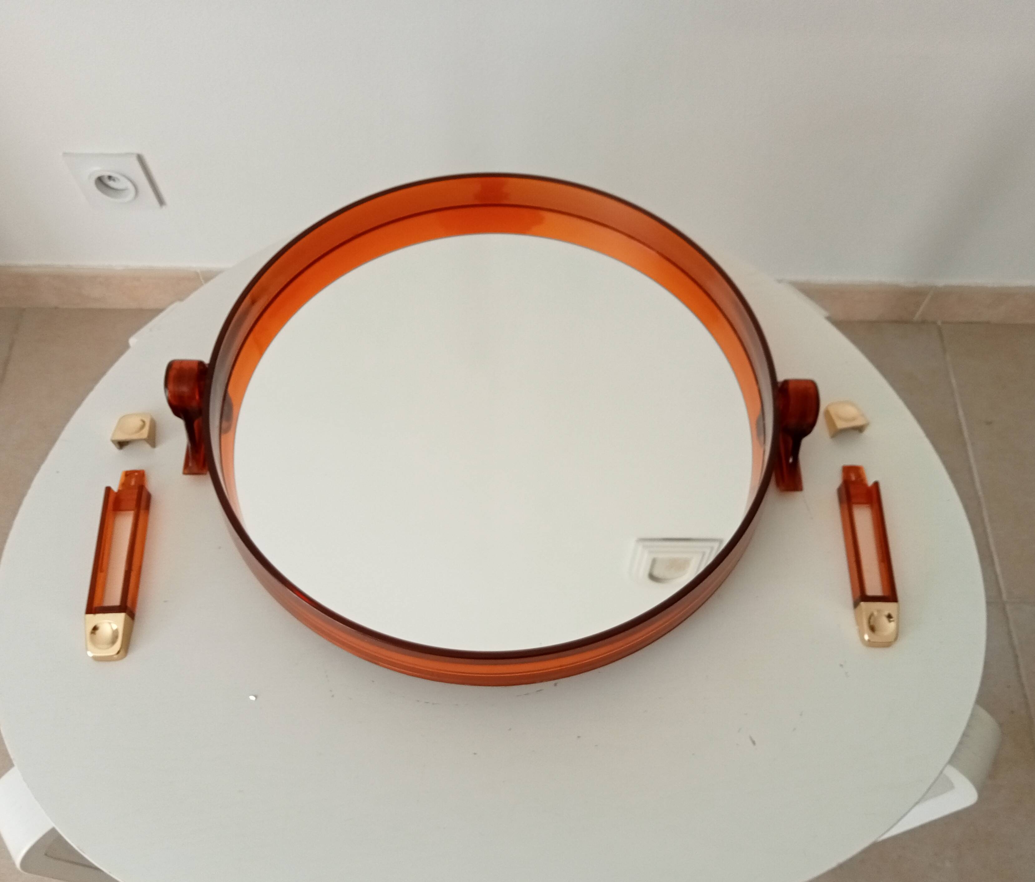 Vintage amber plexiglass mirror from the 70s