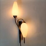 Lunel 1960 wall lamp, opaline, metal and golden brass