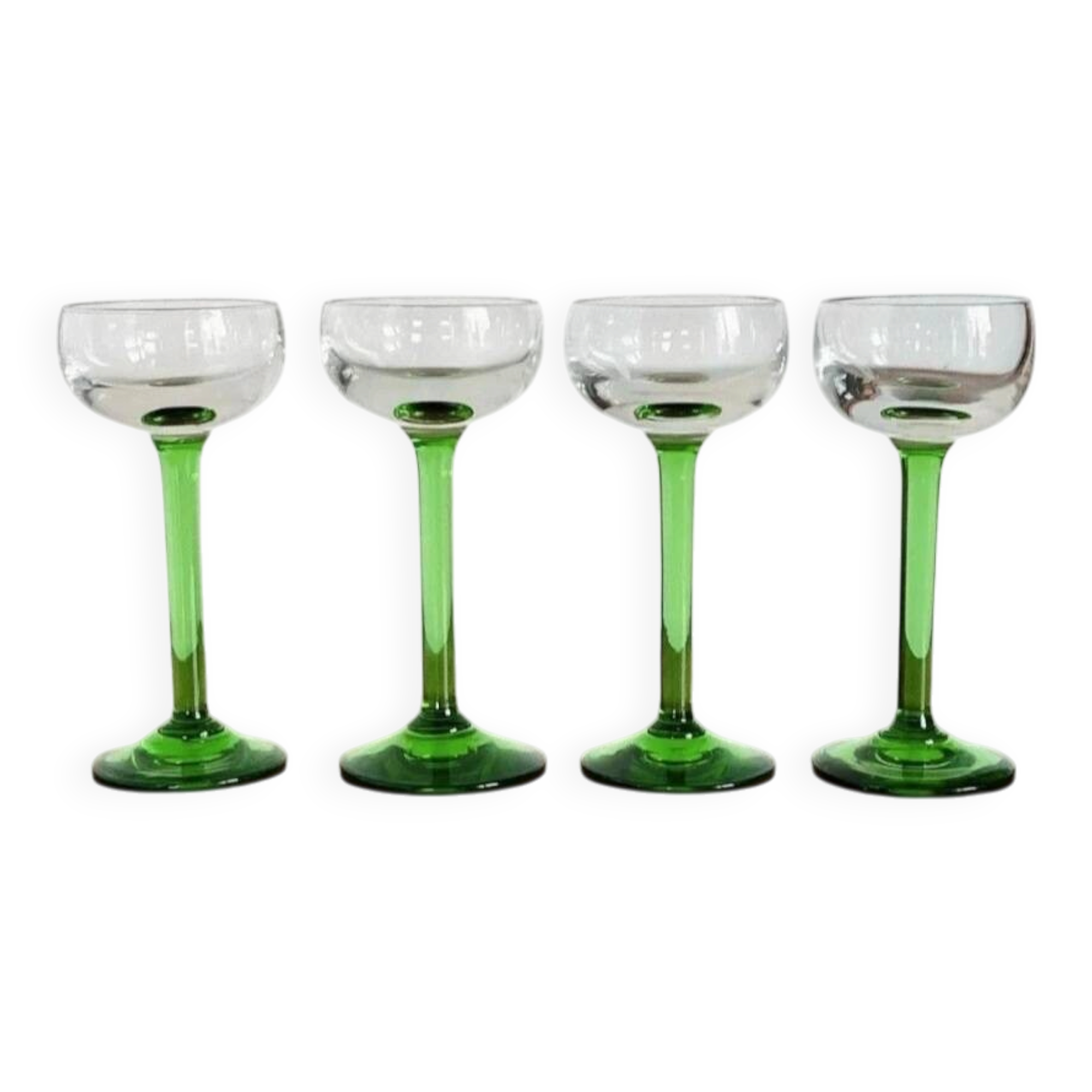 4 digestif glasses bistro green foot 1950s