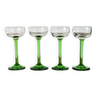 4 digestif glasses bistro green foot 1950s