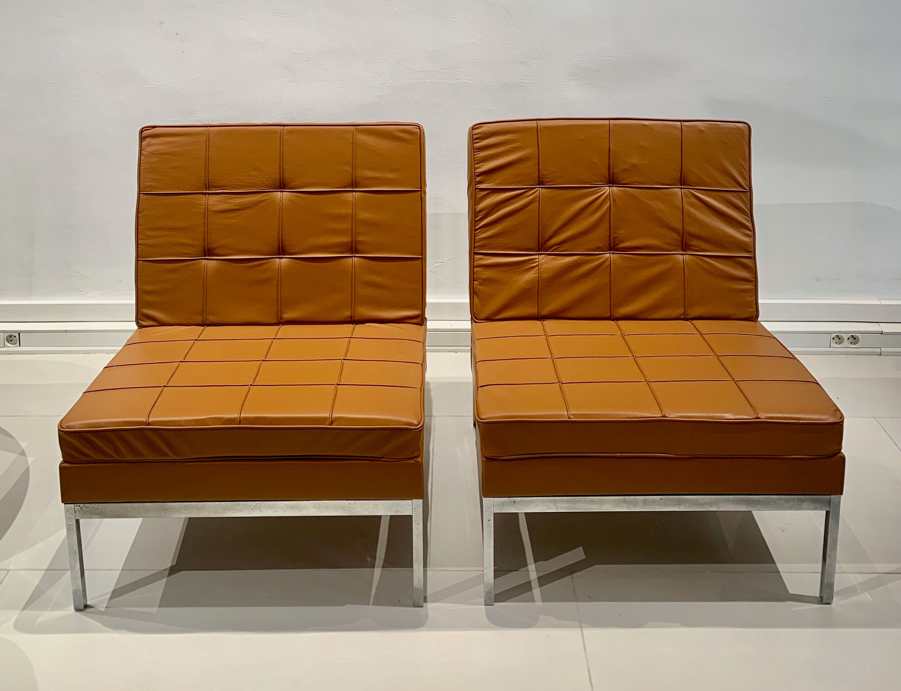 Pair of camel leather drivers by Florence Knoll