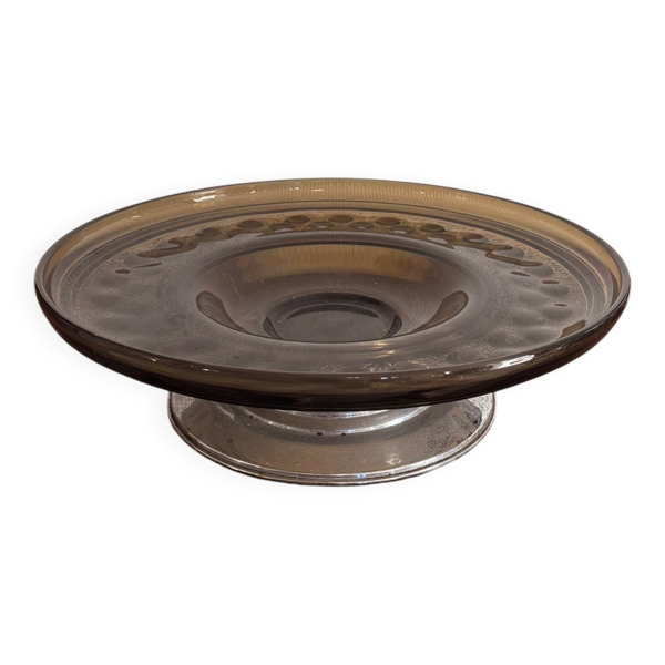 Coupe Corbeille Fruit Piédouche Année 70 Verre Moulé Pressé Fumé Spage Age — Beyit