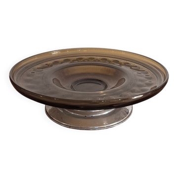 Coupe Corbeille Fruit Piédouche Année 70 Verre Moulé Pressé Fumé Spage Age