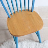 Pair of vintage Scandinavian Windsor chairs with blue bars