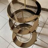 3 nesting tables years 70 - round gilded brass and smoked glass tops