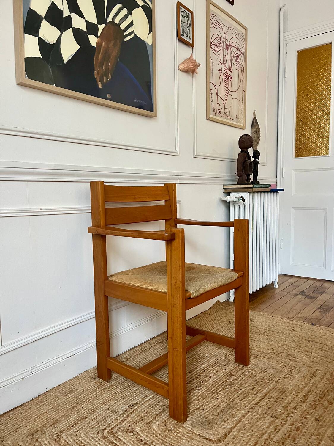 Armchair in elm and straw Maison Regain