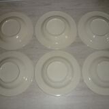 Lot de 6 assiettes creuses anciennes en faïence beige et rouge