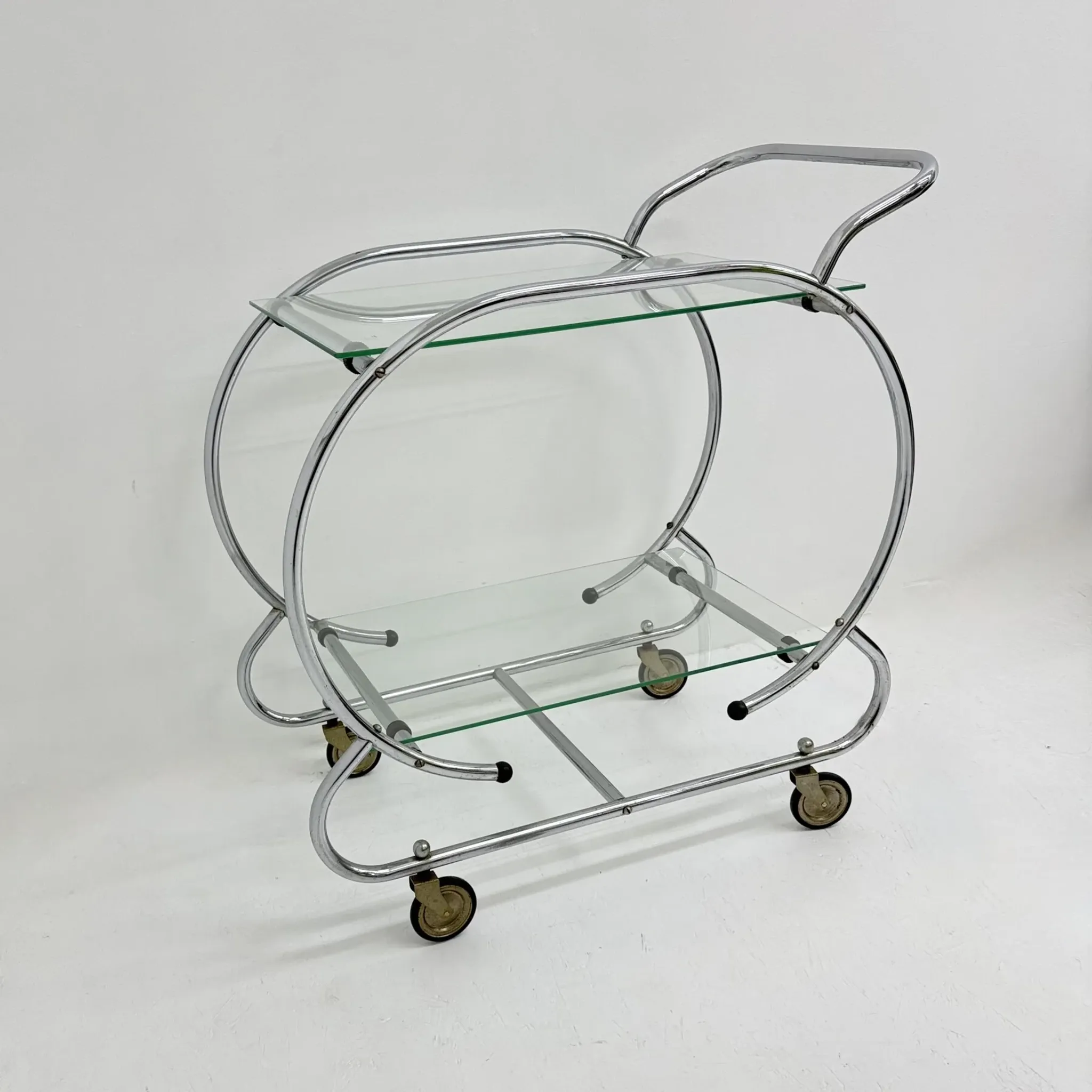 Art deco bar cart trolley chrome tubular, 1930s