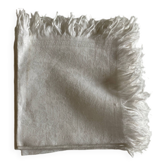 Set de 8 serviettes frangées en damas de lin 19e