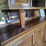Buffet 2 corps en noyer vintage 1958 5 portes miroirs et vitrine