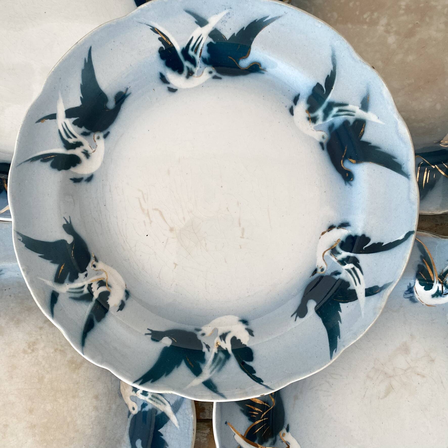 Rare dessert plates Terre de Fer Choisy le Roi, birds.