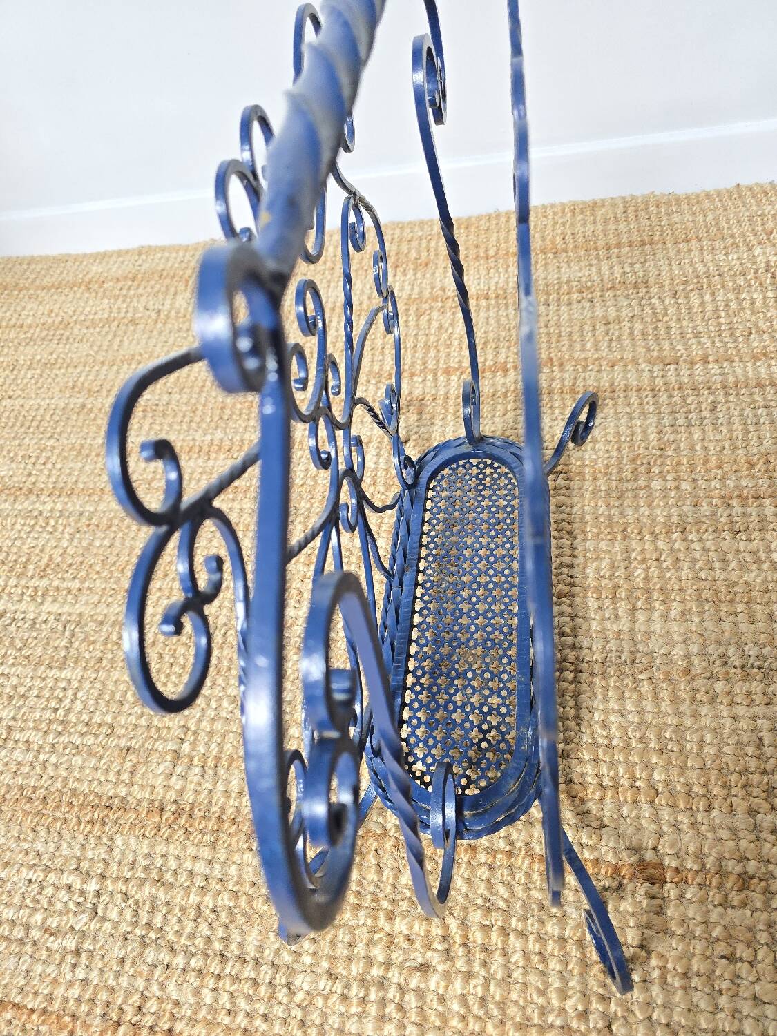 Blue wrought iron umbrella stand