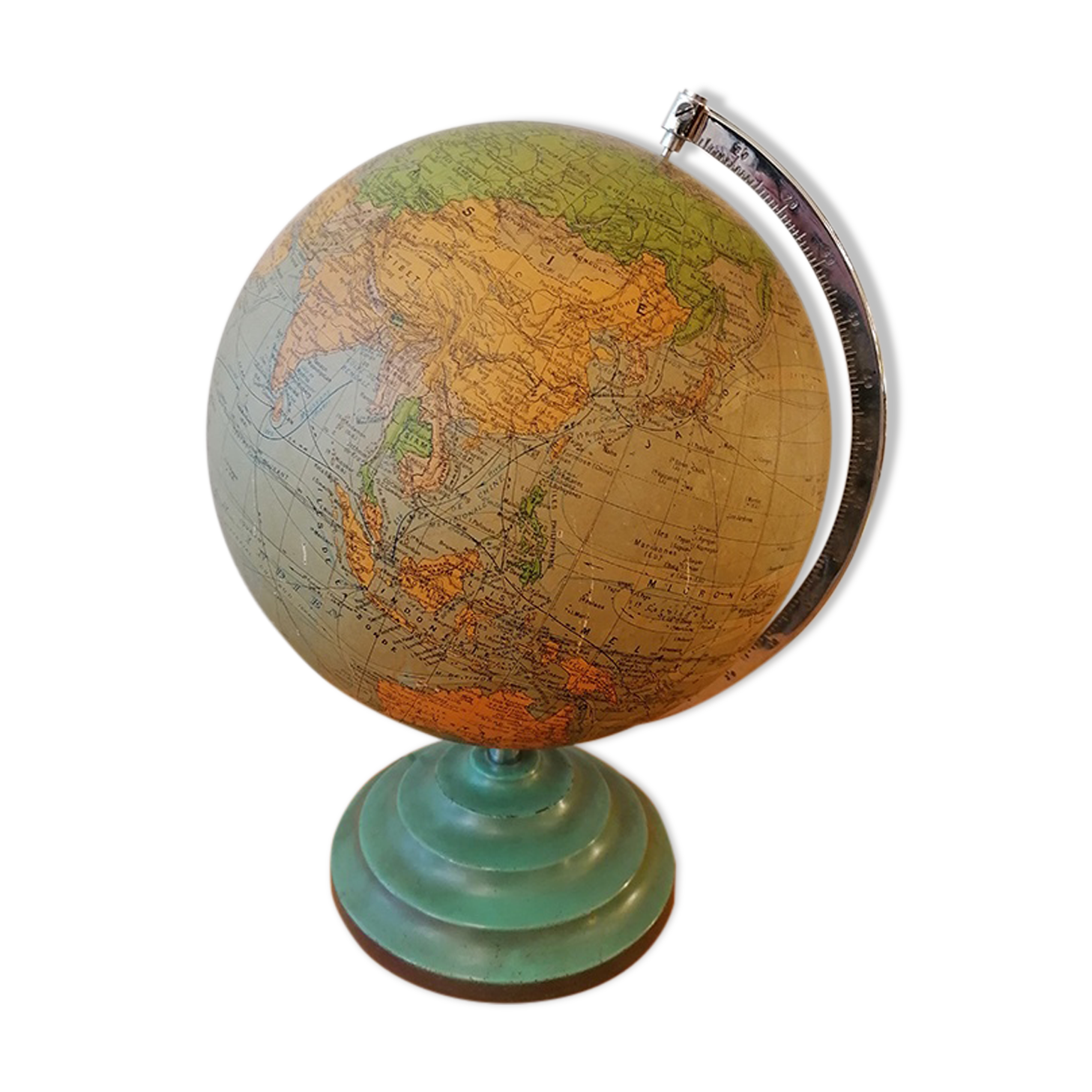 Luminous glass terestre globe, Perrina - Paris, 1940-50