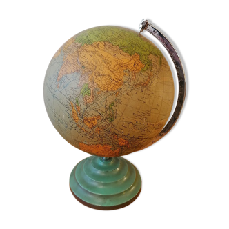Globe terestre lumineux en verre, Perrina Paris, 1940-50