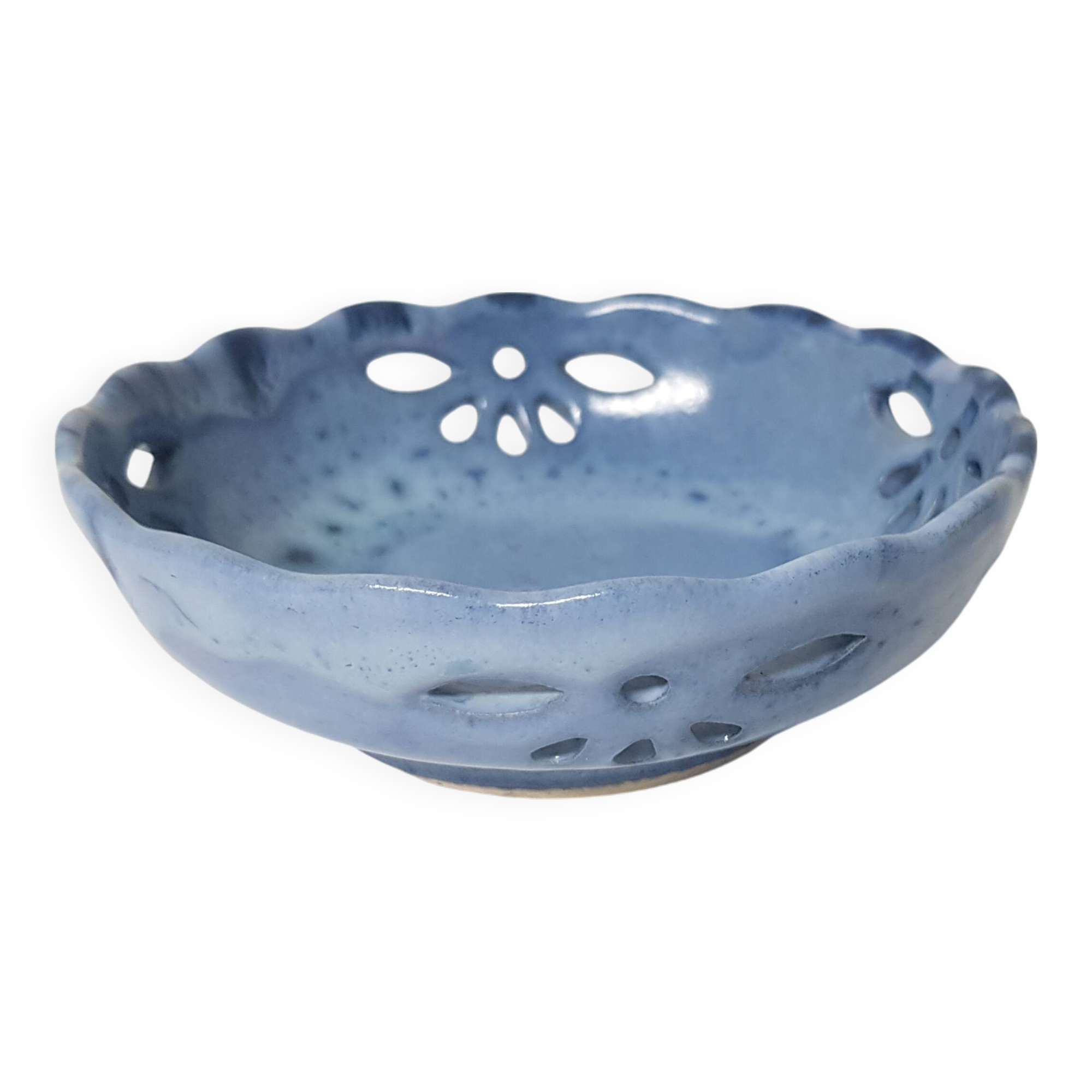 Blue ceramic empty pocket / bowl signed (signature to be identified)