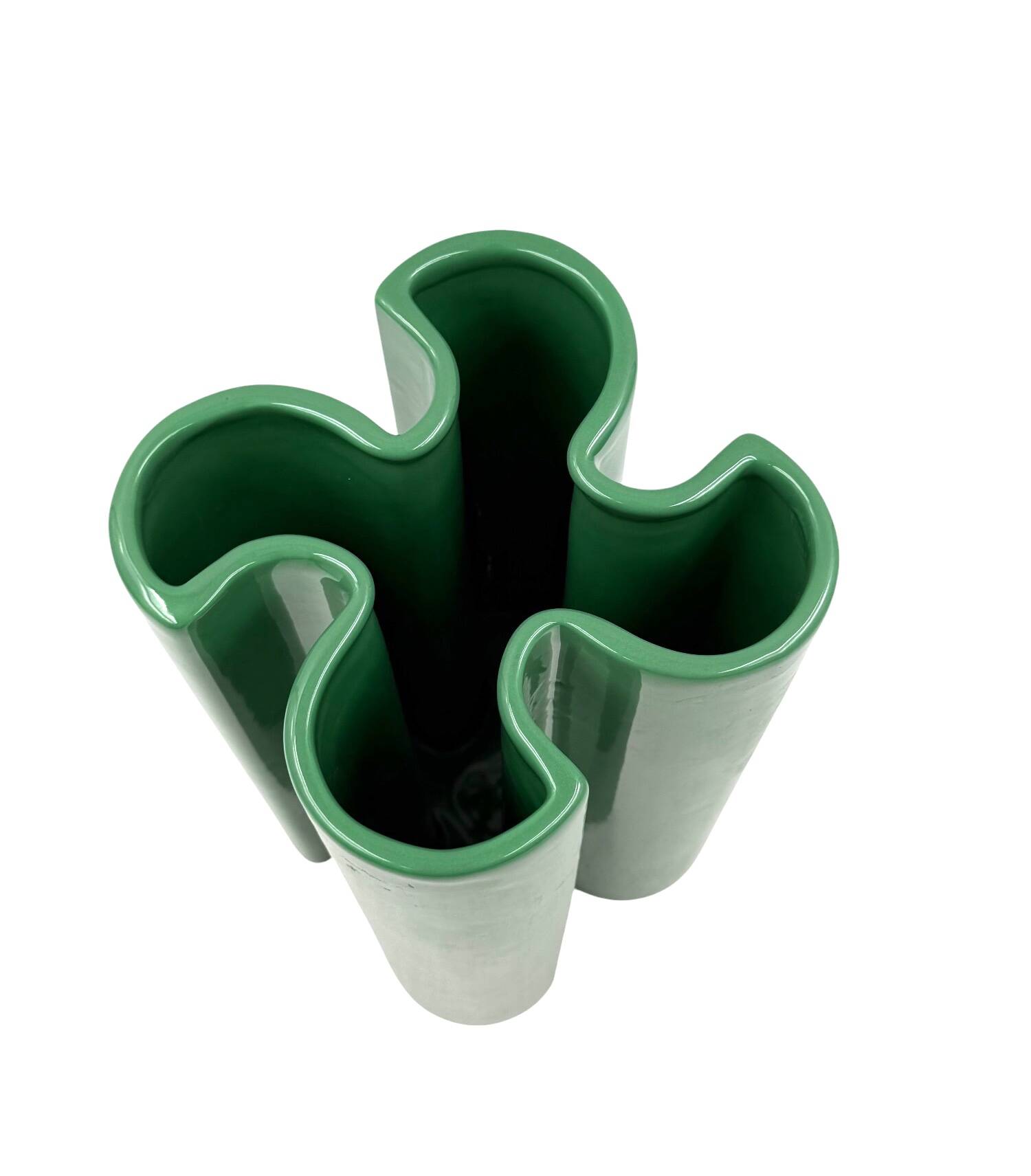 Franco Bettonica, Space age green ceramic vase, Gabbianelli Italy ca. 1970s