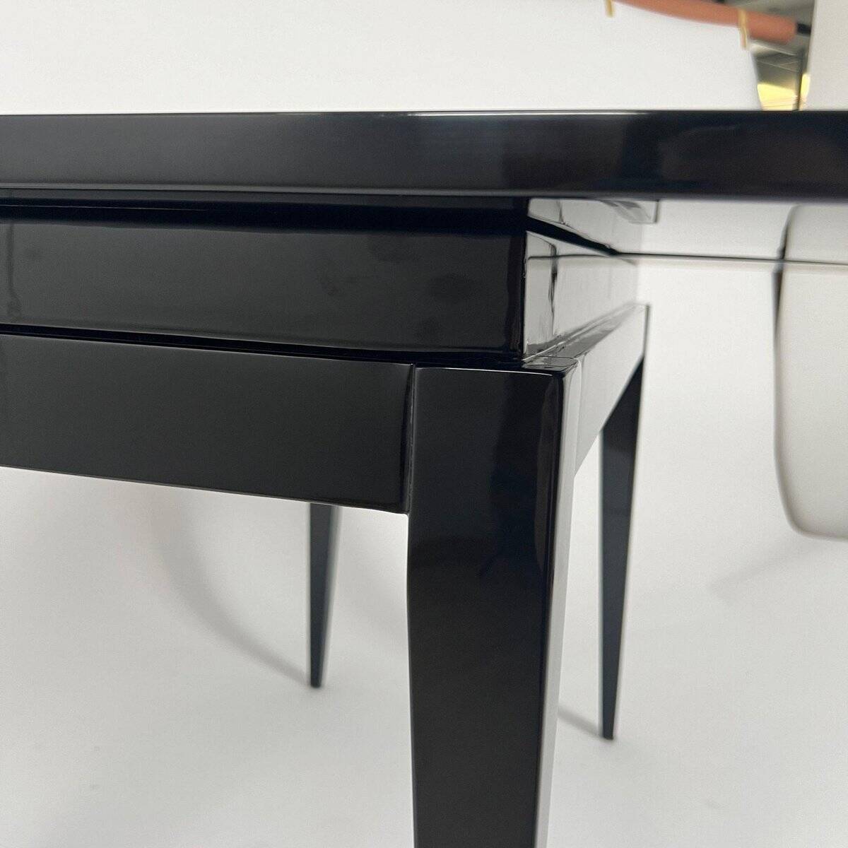 Art Deco Games Table in Black Lacquer, Red and Black Leather, France, 1930s