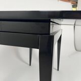 Art Deco Games Table in Black Lacquer, Red and Black Leather, France, 1930s