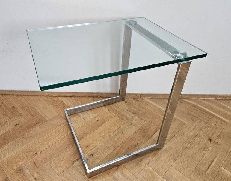 Midcentury Design Cantilevered Glass & Chrome Side Coffee Table, 1980s