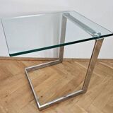 Midcentury Design Cantilevered Glass & Chrome Side Coffee Table, 1980s