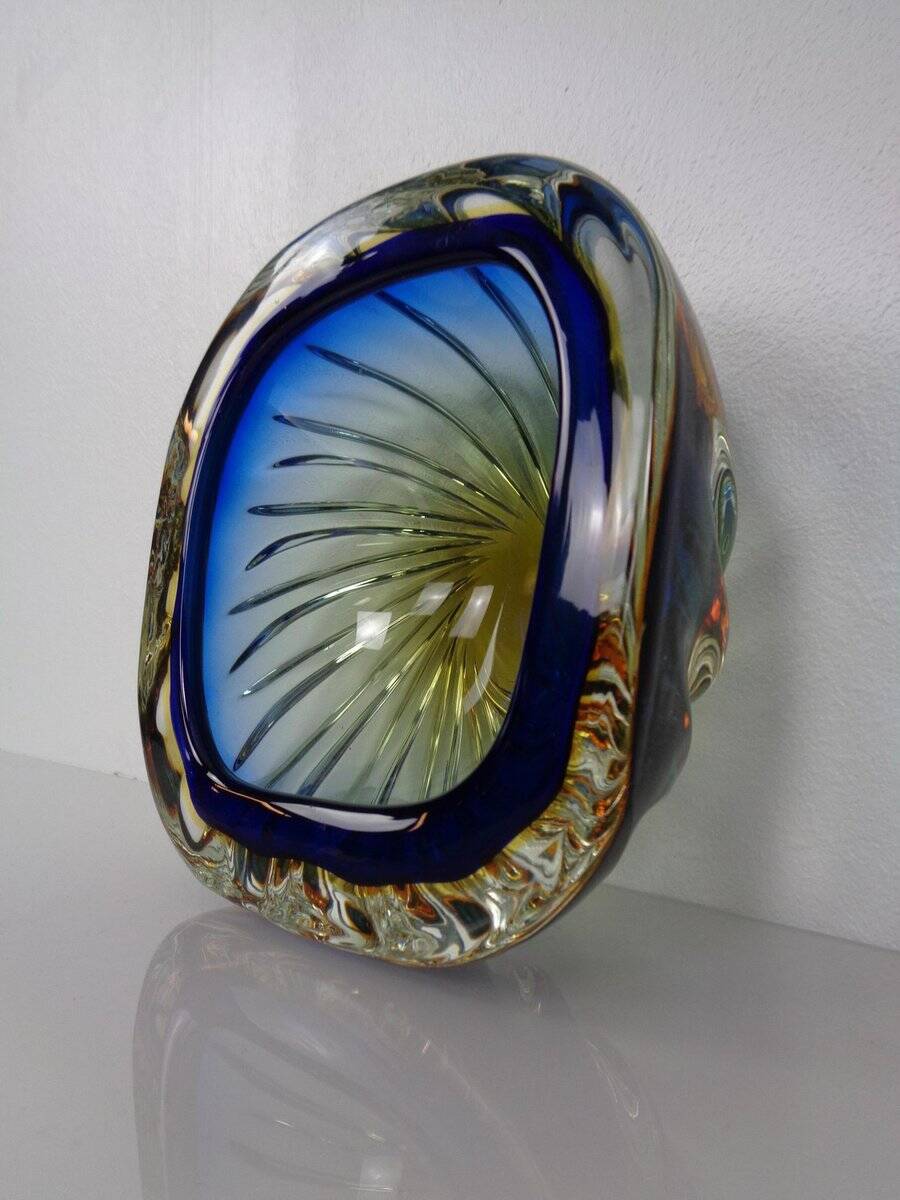 Blue Brown Sommerso Murano Glass Bowl or Ashtray by Flavio Poli, Italy, 1960s