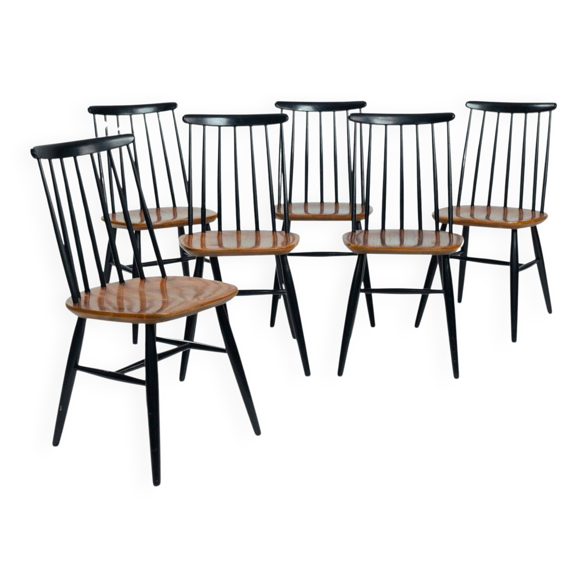 6 Tapiovaara Fanett style spindleback chairs, 1970s