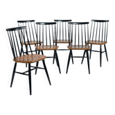 6 Tapiovaara Fanett style spindleback chairs, 1970s