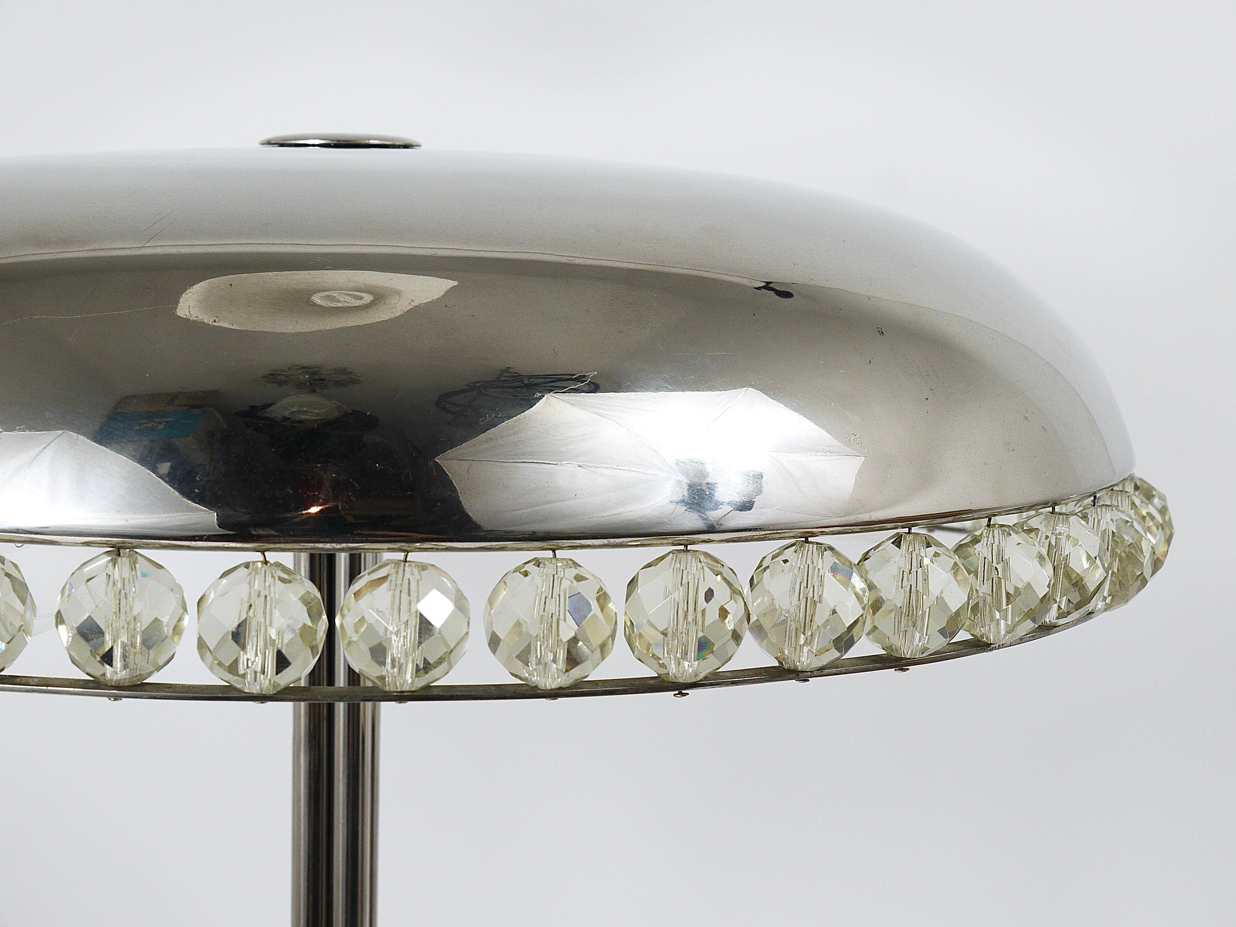 Mushroom Table Lamp in Nickel and Crystal Bakalowits Vienna, Austria, 1950s