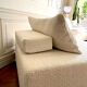 Square ottoman and its cushions in buckle fabric