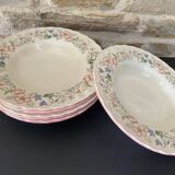 6 Myott Meaking English earthenware soup plates, Spring Fields decor