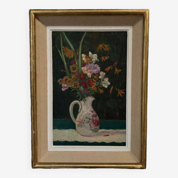 Huile sur toile nature morte "Bouquet de fleurs vase fleuri", 1900