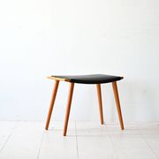 Tabouret vintage en bois et cuir