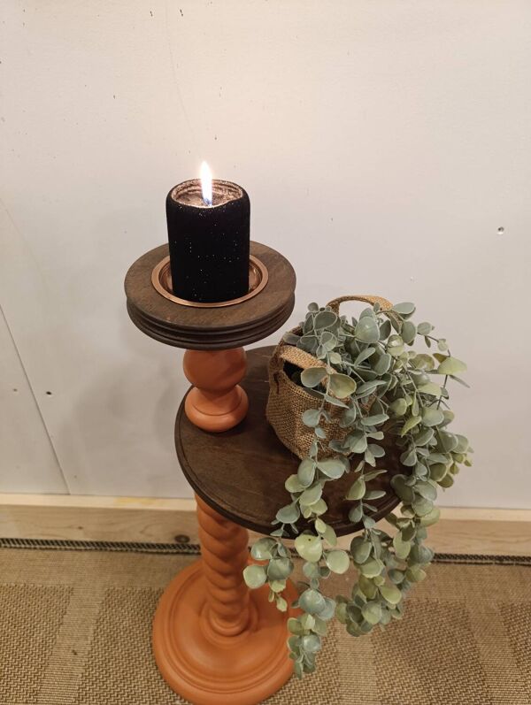 Guéridon Torsadé Vintage Relooké - Terracotta, Noyer & Cuivre