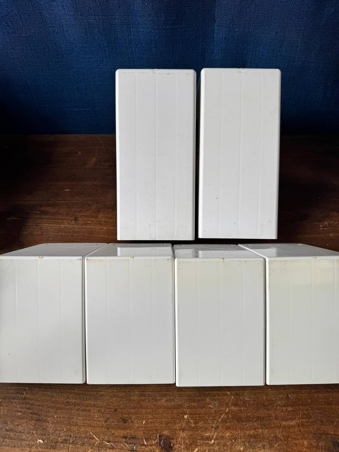 Set of 6 boomerang-shaped vinyl record racks/storage units. 1970s/80s.